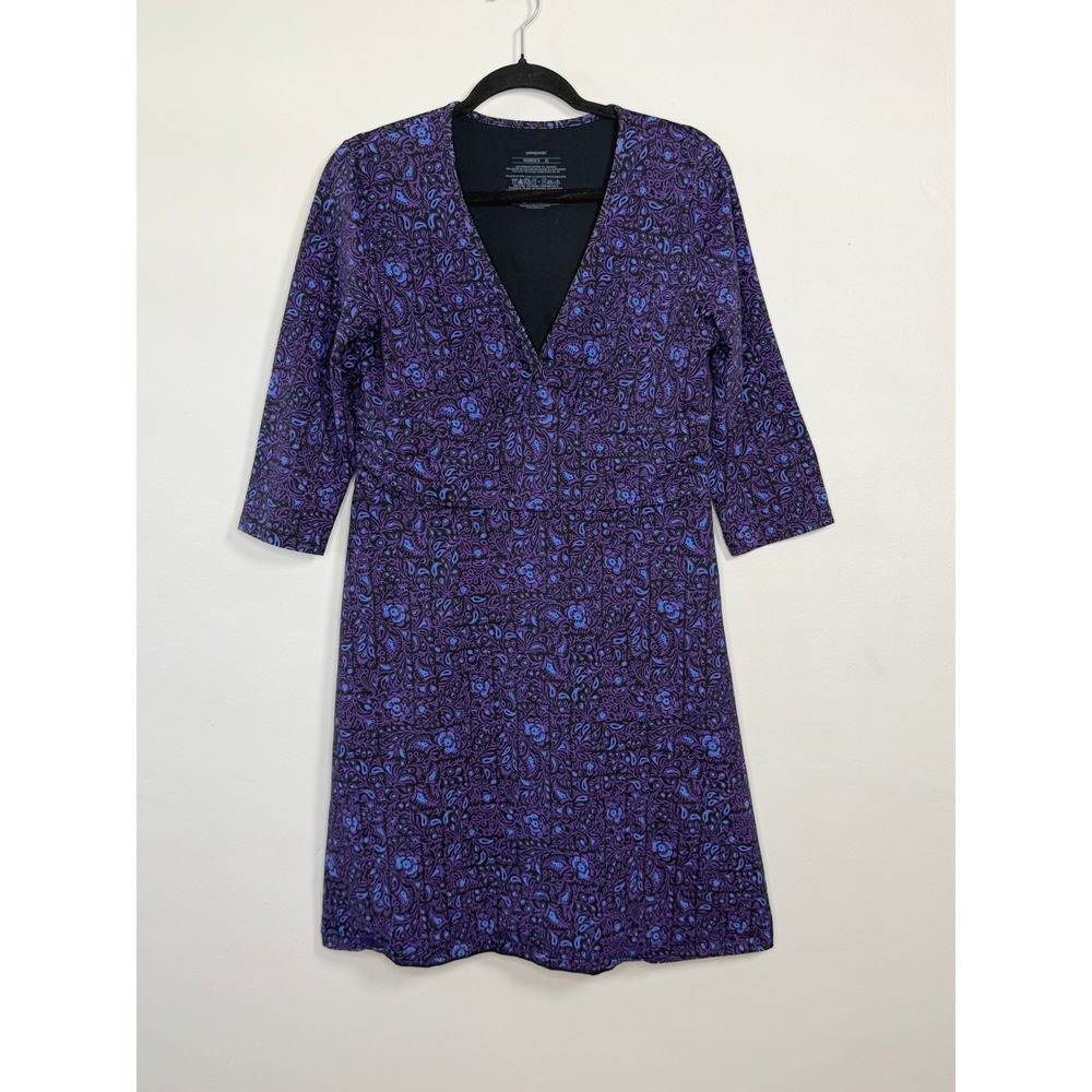 Patagonia Margot Dress XL Purple Floral Paisley Organic Cotton Casual Office